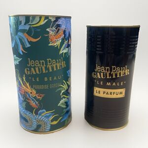 Jean Paul Gaultier EMPTY Cans Tins. Le Male Le Parfum & Le Beau Paradise Garden.